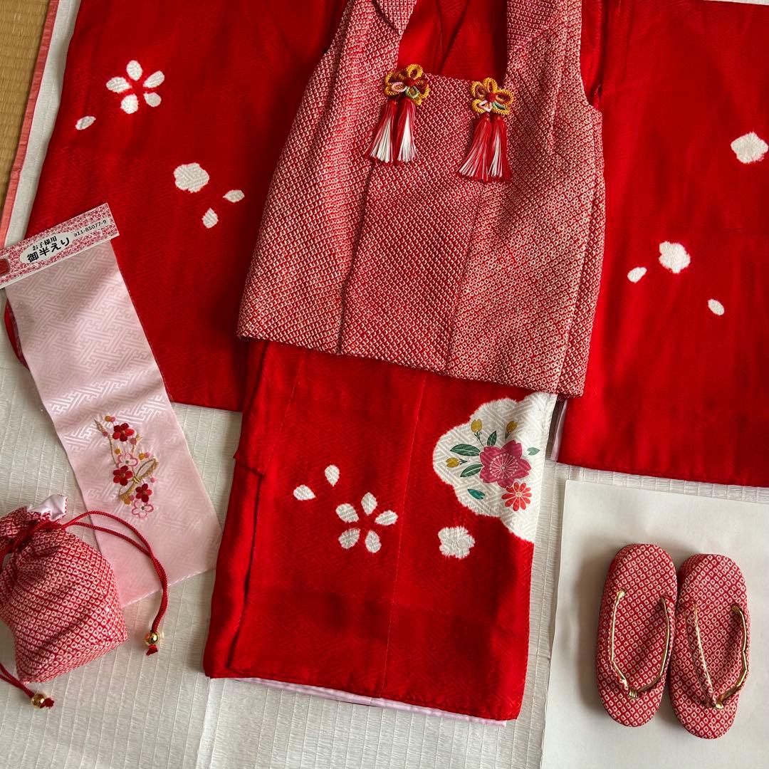 七五三 3歳 フルセット 総絞り 着物 正絹 被布 刺繍 三歳 草履 753