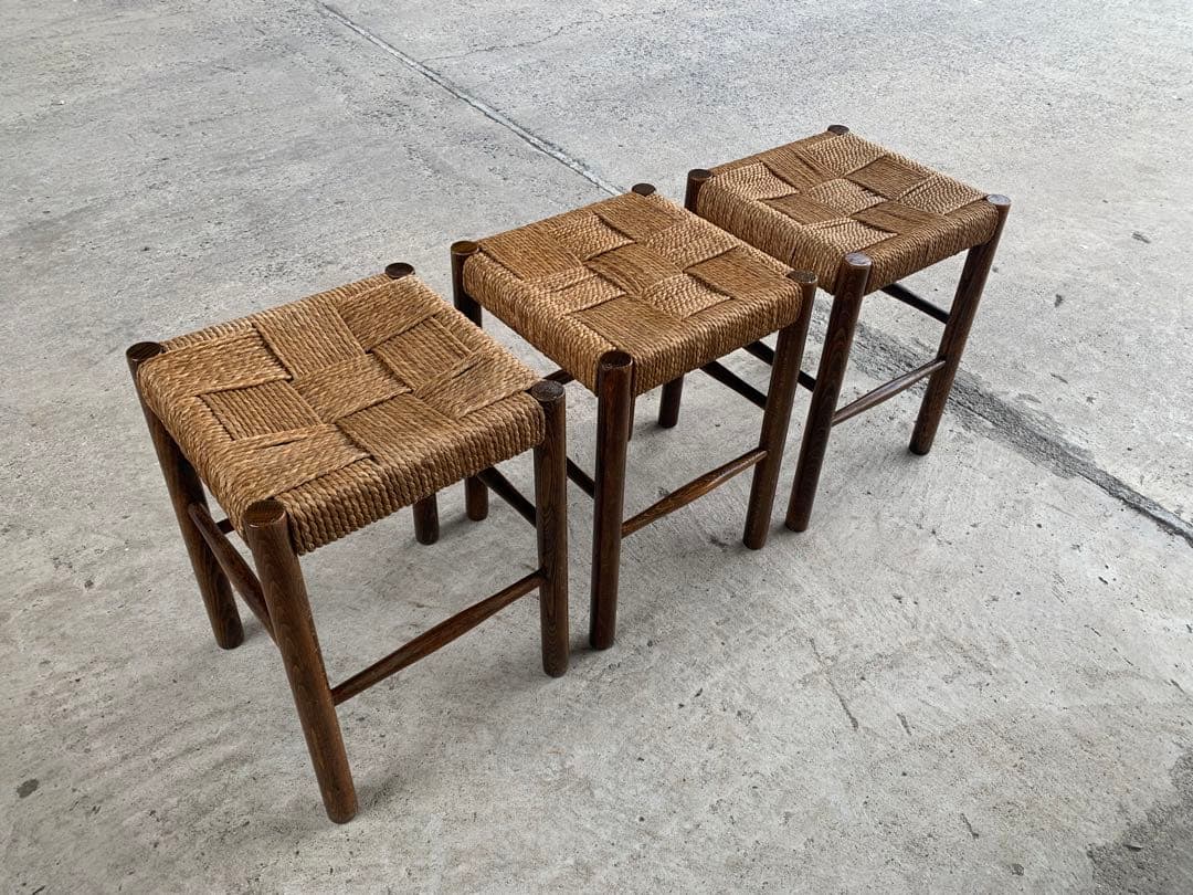 アンティーク ラッシュ スツール 縄編み チェア 民芸家具 椅子 No.6