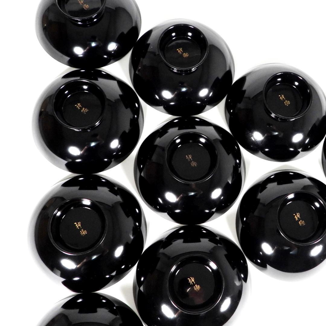 輪島塗　漆器　金蒔絵花絵紋　木製　蓋付椀　お煮物椀　大吸物椀　10客