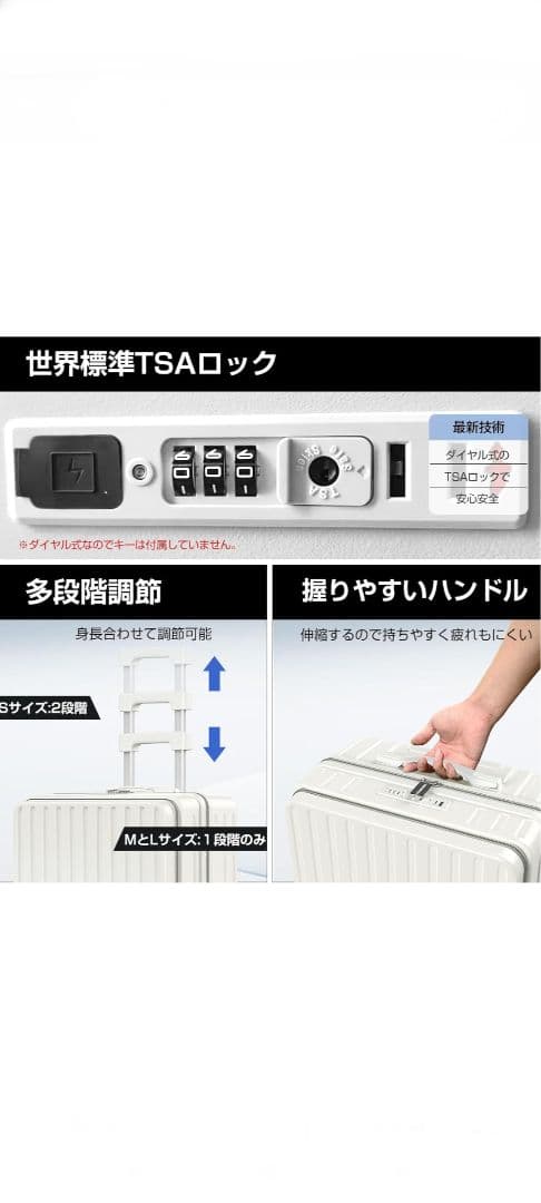 スーツケース　キャリーケース　キャリーバッグ　多機能　軽量　白色　1泊〜3泊