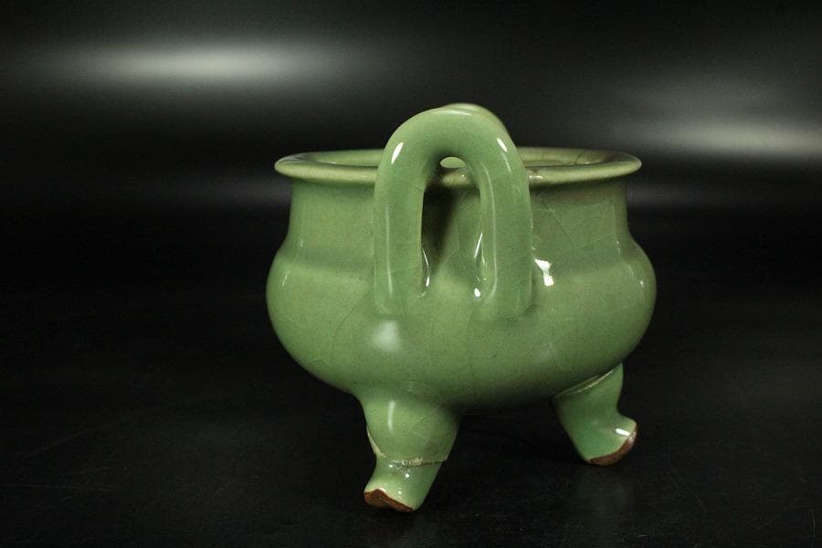 中国美術 天龍寺 青磁 三足 香炉 古美術(K-YC529)