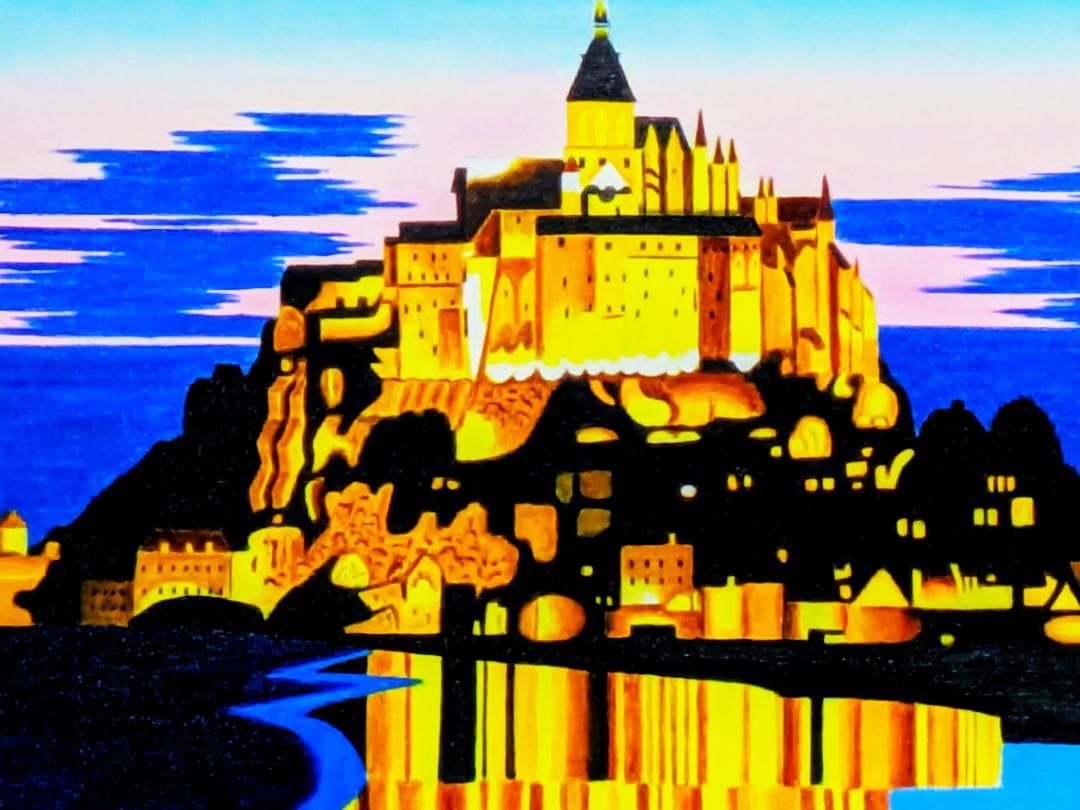 ★夕暮れのモン・サン・ミッシェル Ⅱ・肉筆油彩画・F6キャンバス