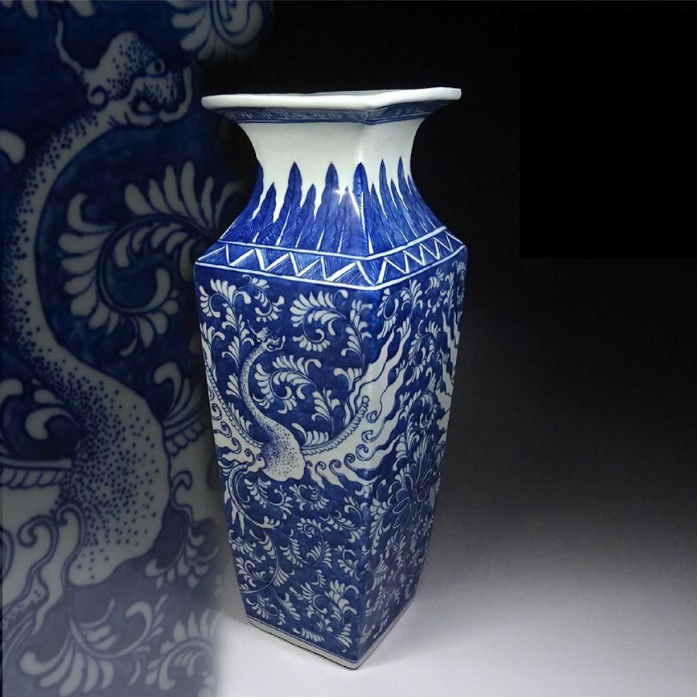 中国古玩 青花 染付鳳凰紋 花瓶 高約34cm 大清光緒年製 唐物 t96563