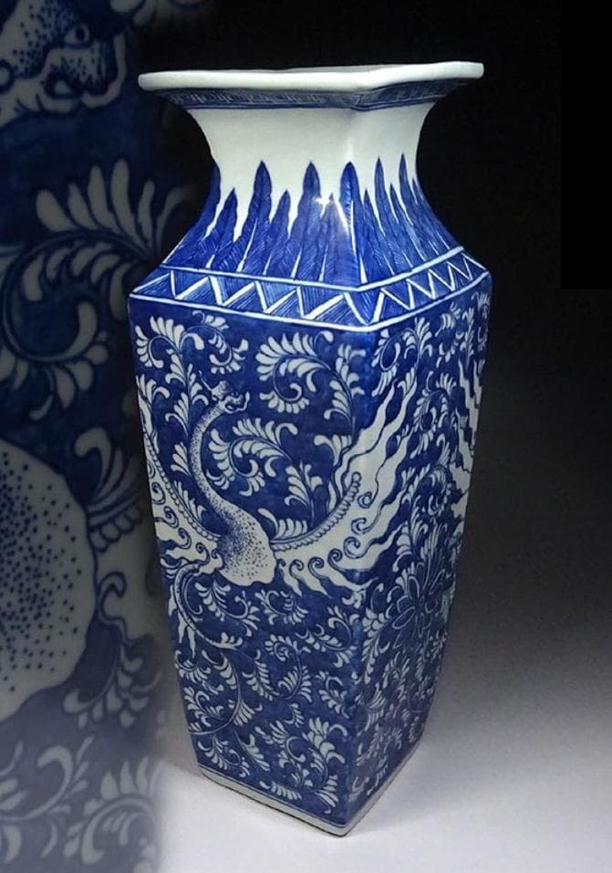 中国古玩 青花 染付鳳凰紋 花瓶 高約34cm 大清光緒年製 唐物 t96563