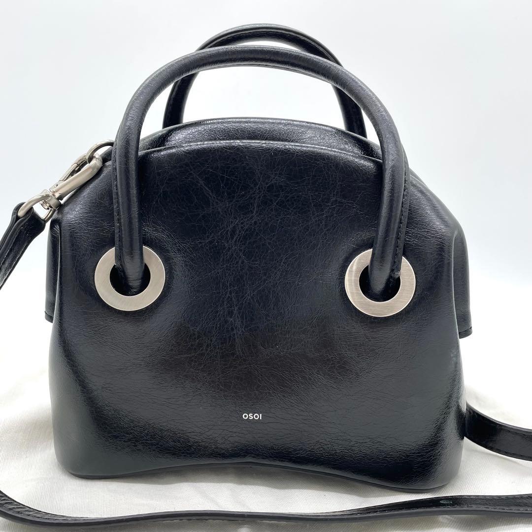 【極美品】OSOI　サークルバッグ　2way ロゴ　シルバー金具　レザー　黒