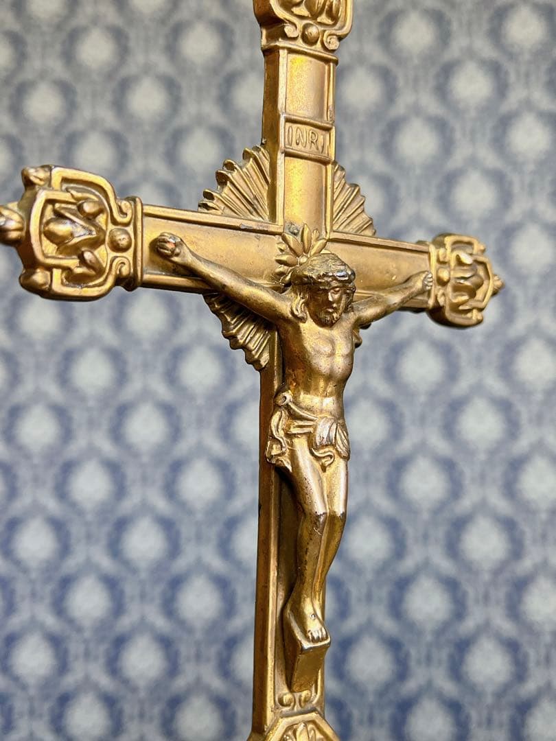 ヨーロッパ製　アンティーク　イエスキリスト　磔刑　十字架　真鍮