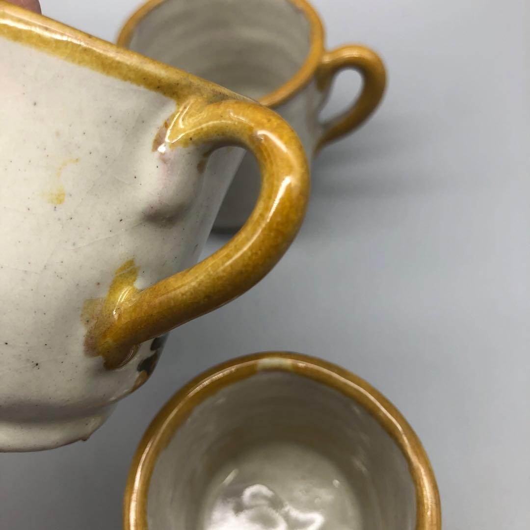 メキシコプエブラタラベラ焼ビンテージ陶器伝統工芸バード鳥カップ&ソーサー4客組