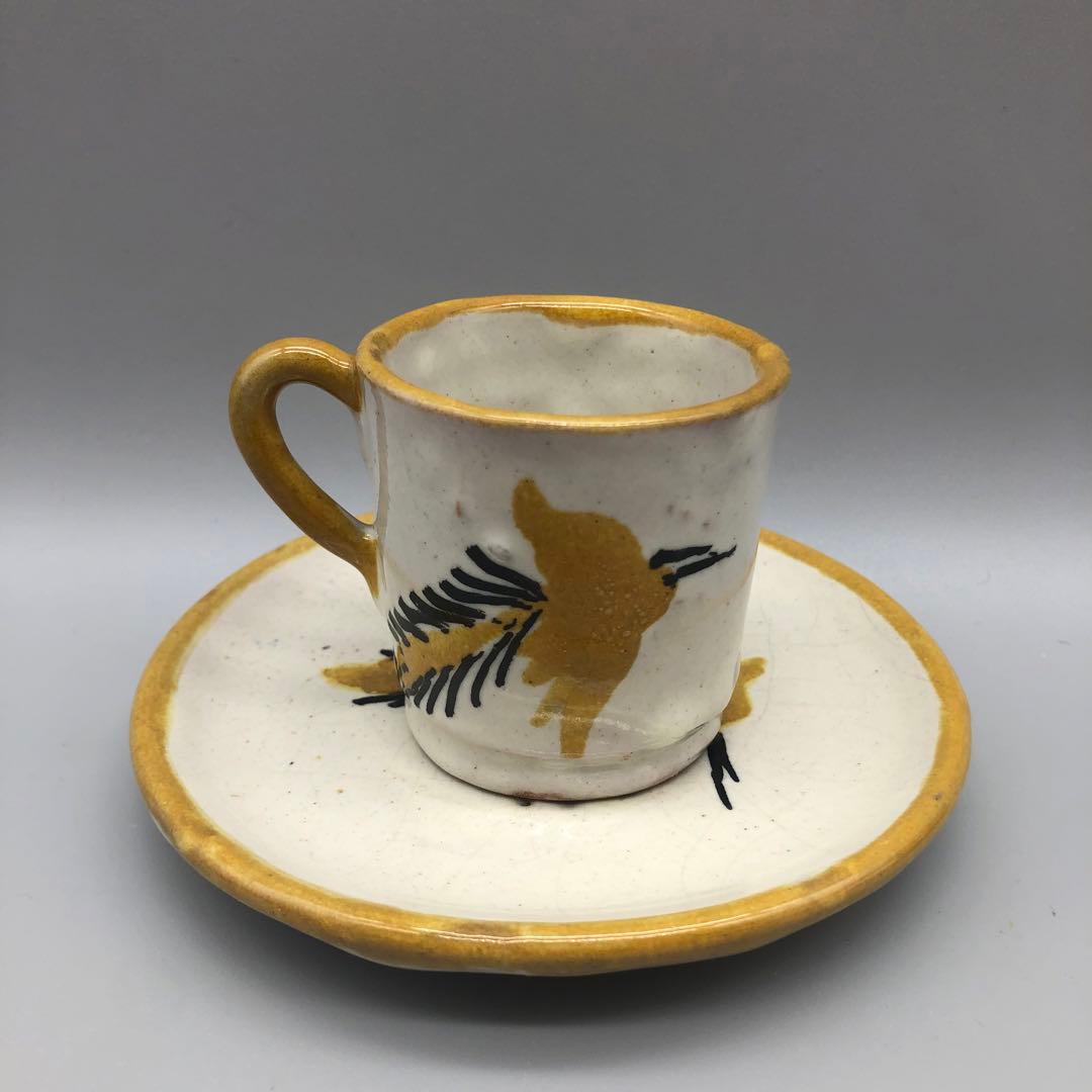 メキシコプエブラタラベラ焼ビンテージ陶器伝統工芸バード鳥カップ&ソーサー4客組