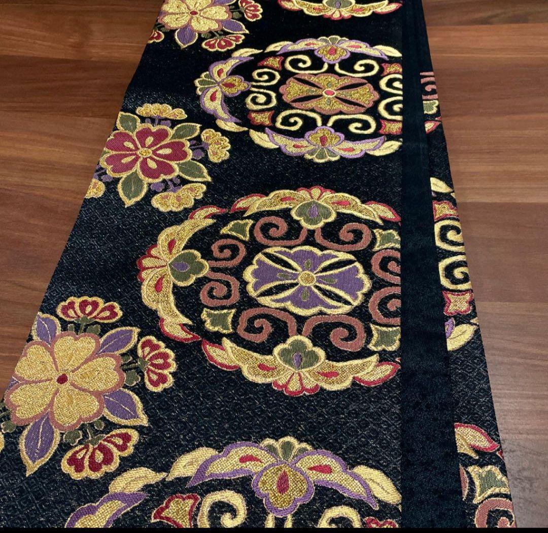 今だけ値下げ こむさでもーど 正絹 振袖用 黒地 華紋 六通 袋帯