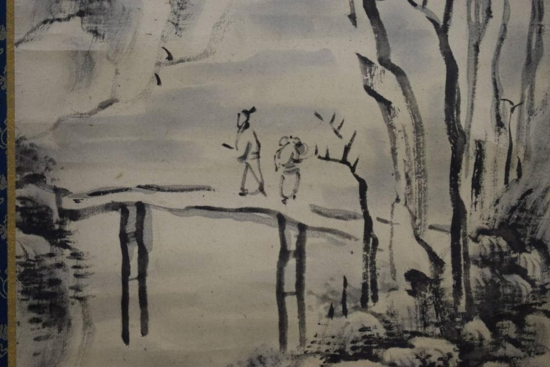 複製/頼山陽/山水画賛/絹表装/工芸/桐箱二重箱付/布袋屋掛軸HH-742