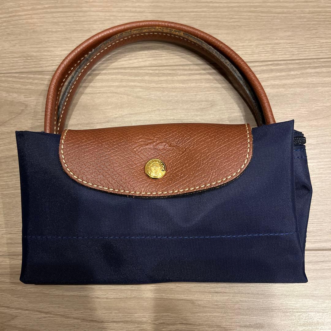 【美品】ロンシャン ル・プリアージュ ハンドバッグ ネイビー Sサイズ