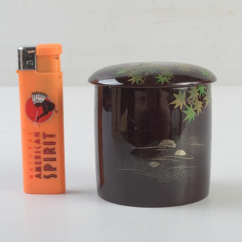 茶道具　越前塗師　中出松峰作　青楓に翡翠蒔絵　金輪寺　棗　共布共箱　V　9313