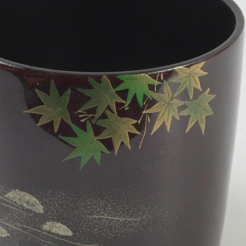 茶道具　越前塗師　中出松峰作　青楓に翡翠蒔絵　金輪寺　棗　共布共箱　V　9313