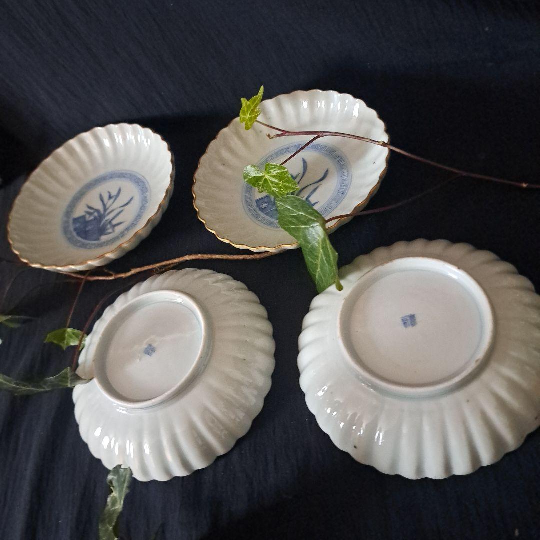 「モダンと素朴さ しのぎ造り！」古伊万里皿(直径13cm) 4客セット 骨董アン