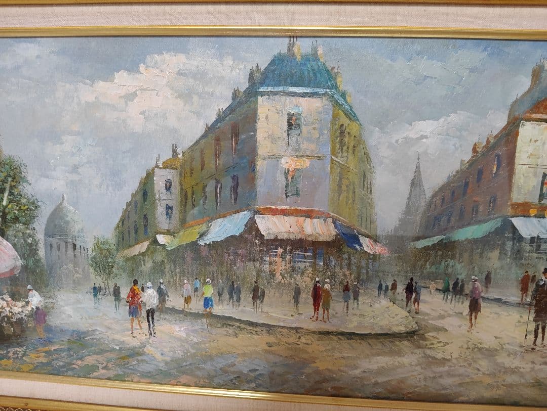 Y.Simon 風景画 油彩画 油絵 パリ街並み　絵画　額装　サイン　箱あり