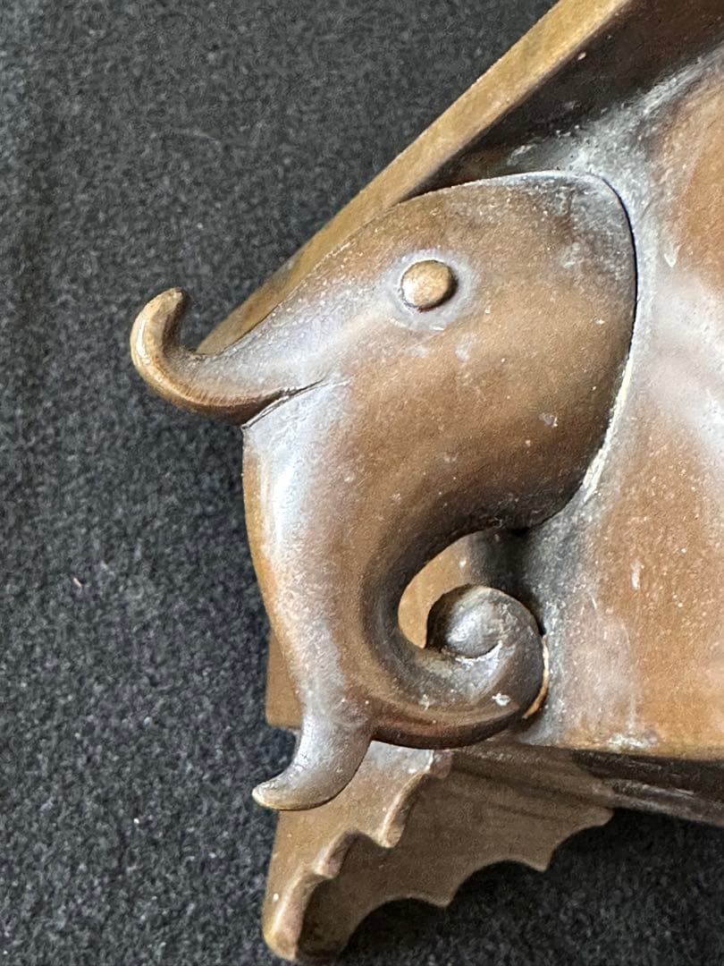 唐銅　広口　長方砂鉢　水盤　高10cm 重さ約4kg　古銅 双耳 華道具 共箱