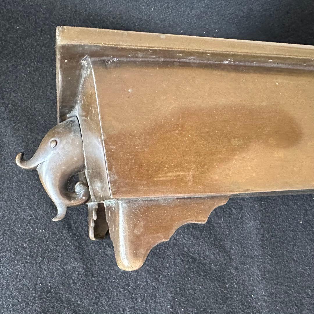 唐銅　広口　長方砂鉢　水盤　高10cm 重さ約4kg　古銅 双耳 華道具 共箱