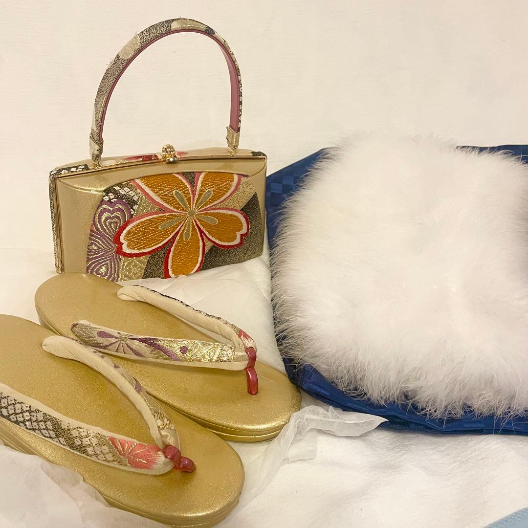 成人式3点セット　バッグ　下駄24㎝　ショール　バラ売り可　着物用　卒業式