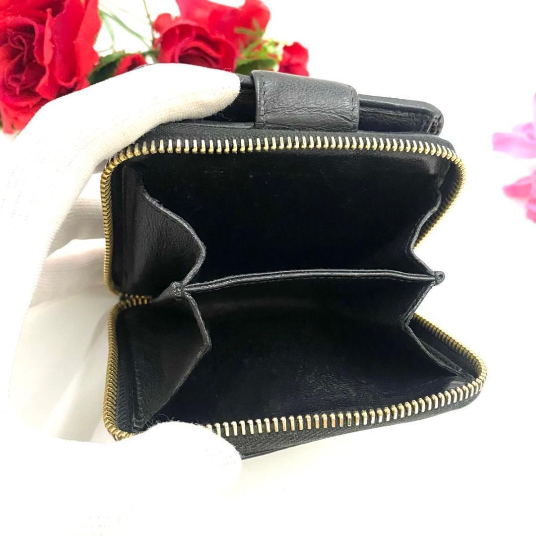 サンローラン◎二つ折り 財布 コンパクトジップ ラウンドファスナー ブラック 黒