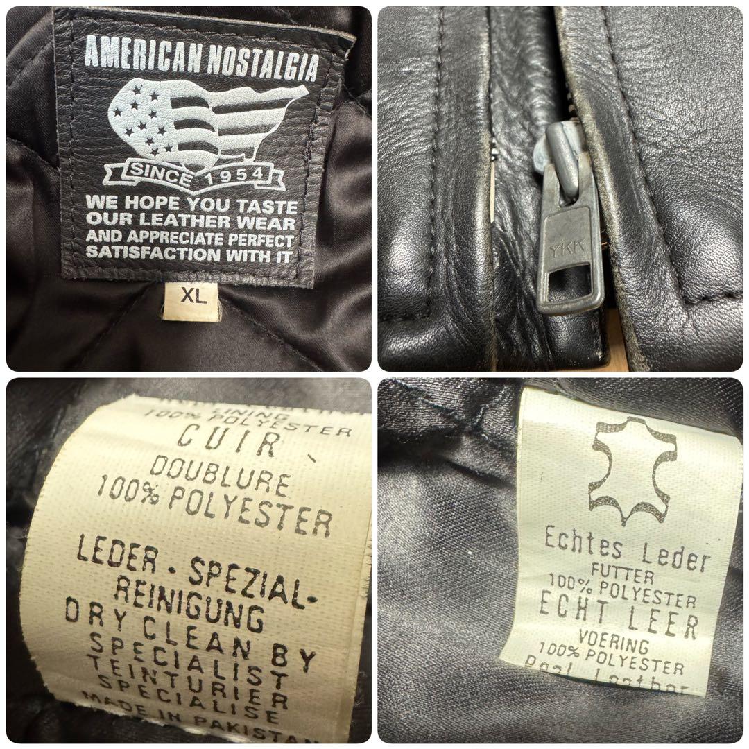 【肉厚×短丈】90s 牛革レザー 中綿キルティング バイカージャケット XL