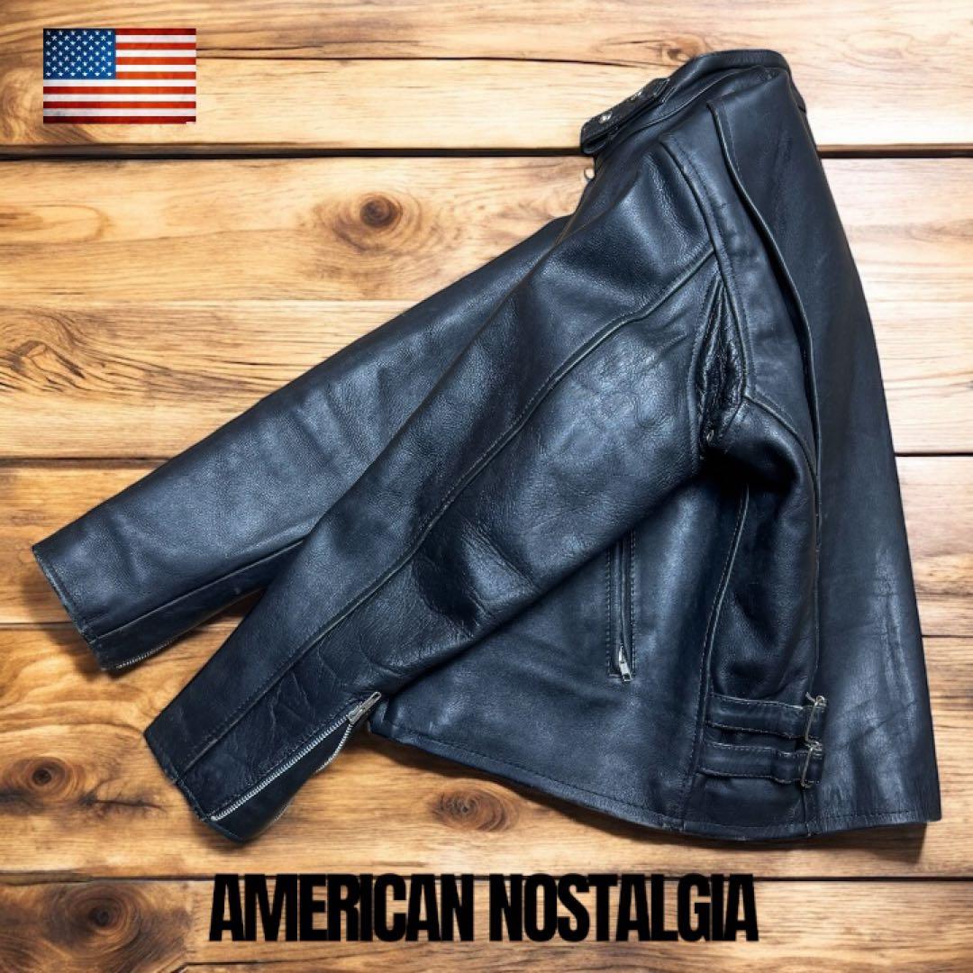 【肉厚×短丈】90s 牛革レザー 中綿キルティング バイカージャケット XL