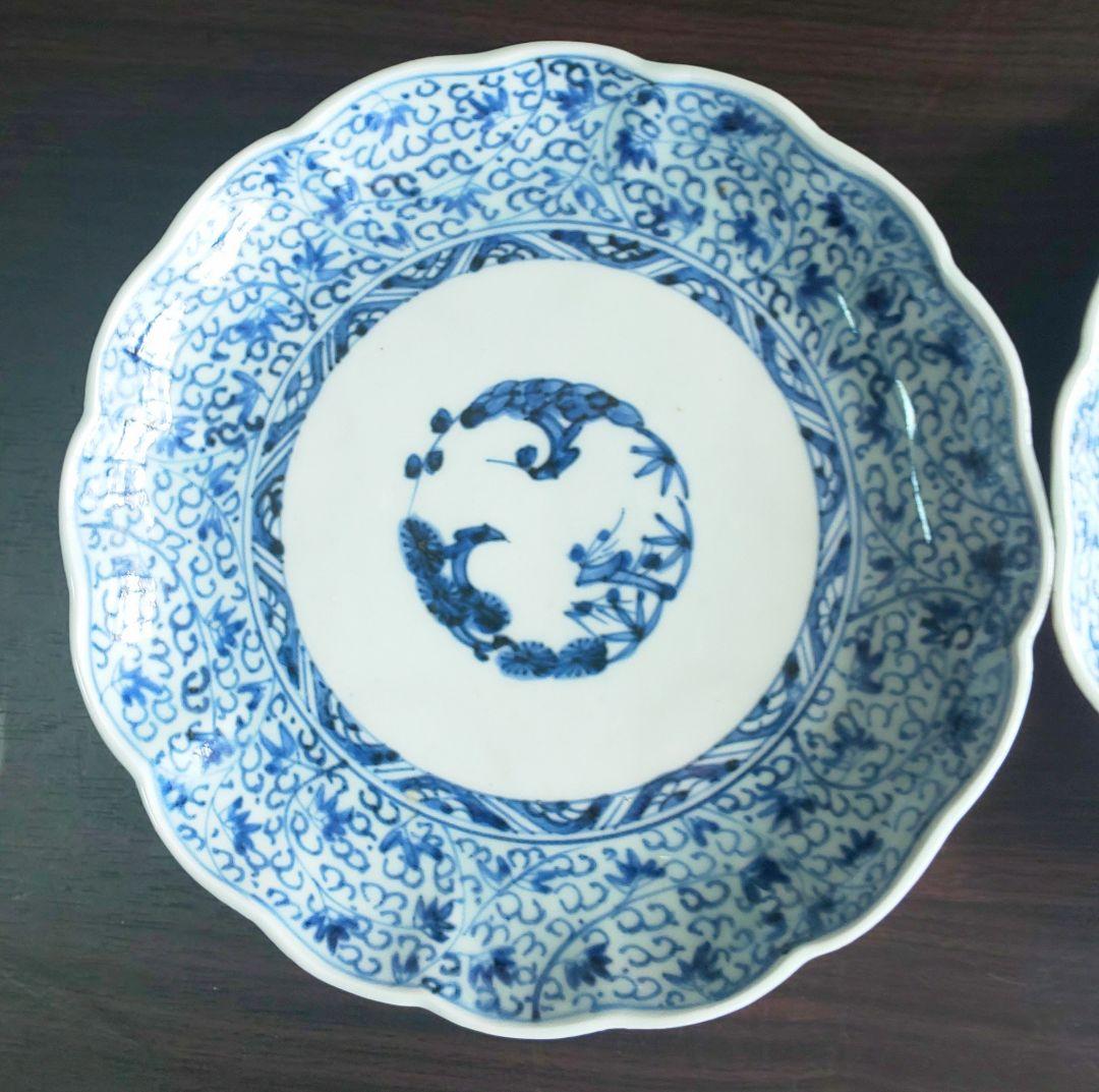 古伊万里 染付花微塵蛸唐草 松竹梅 大明成化年製