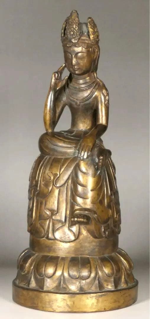 【 金銅弥勒菩薩半跏思惟像 白鳳時代 】 小金銅仏 銅造鍍金仏 骨董 仏像