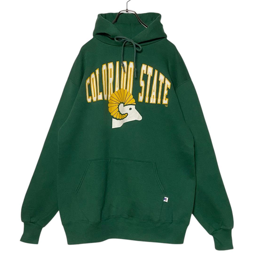 90sヴィンテージ古着USA製 ラッセル カレッジパーカー 緑 XL スウェット
