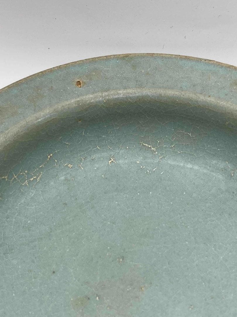 宋時代　青磁　汝官窯碗 三支釘燒盤 郊壇官窯皿 水差し 唐物(B-86)