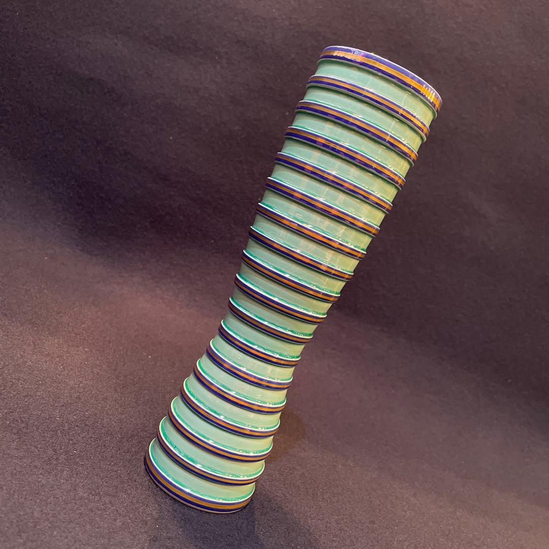 【中村 翠嵐】(造)『砧花入 』『淡青交趾独楽筋』共箱※美品