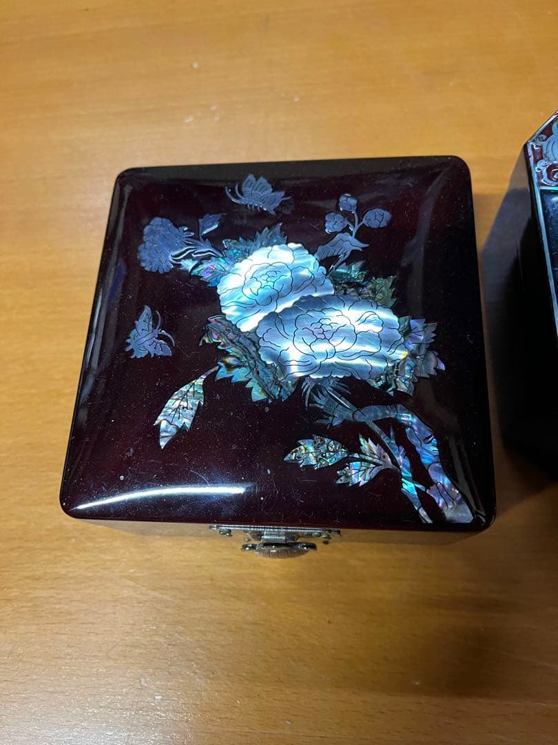 漆器 収納箱セット 花柄と鳥模様　アクセサリーケース　現状品