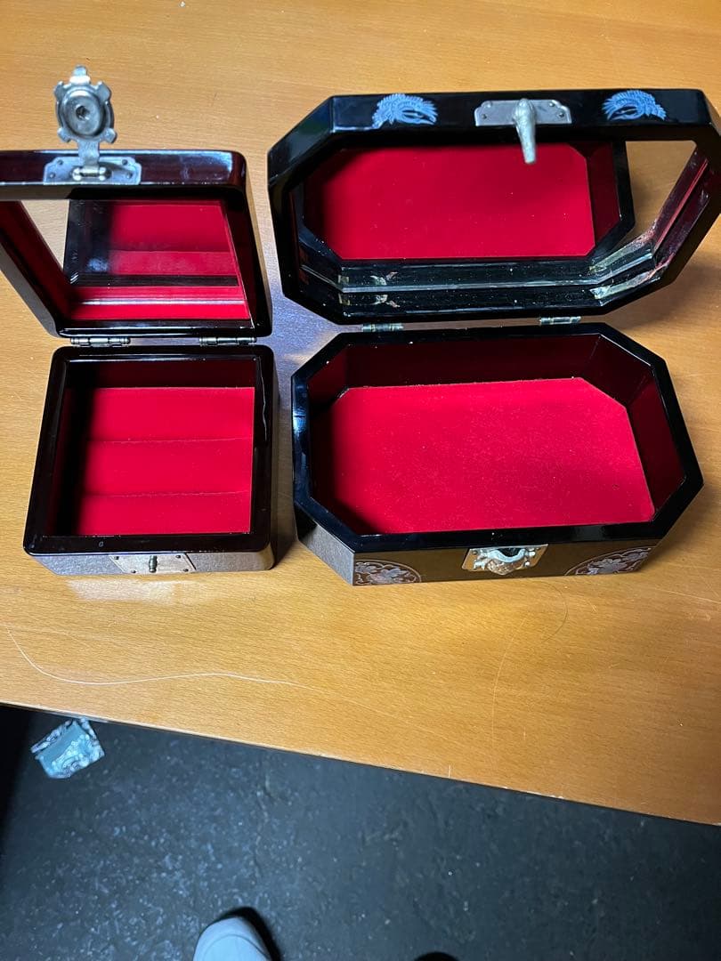 漆器 収納箱セット 花柄と鳥模様　アクセサリーケース　現状品