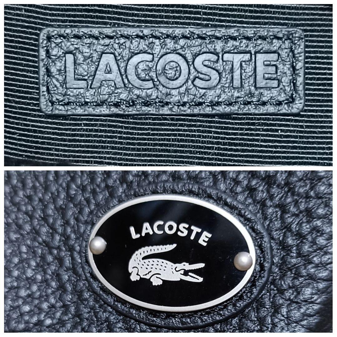 美品 ラコステ オリジンクロコ トップグレインレザースクエアショルダーバッグ