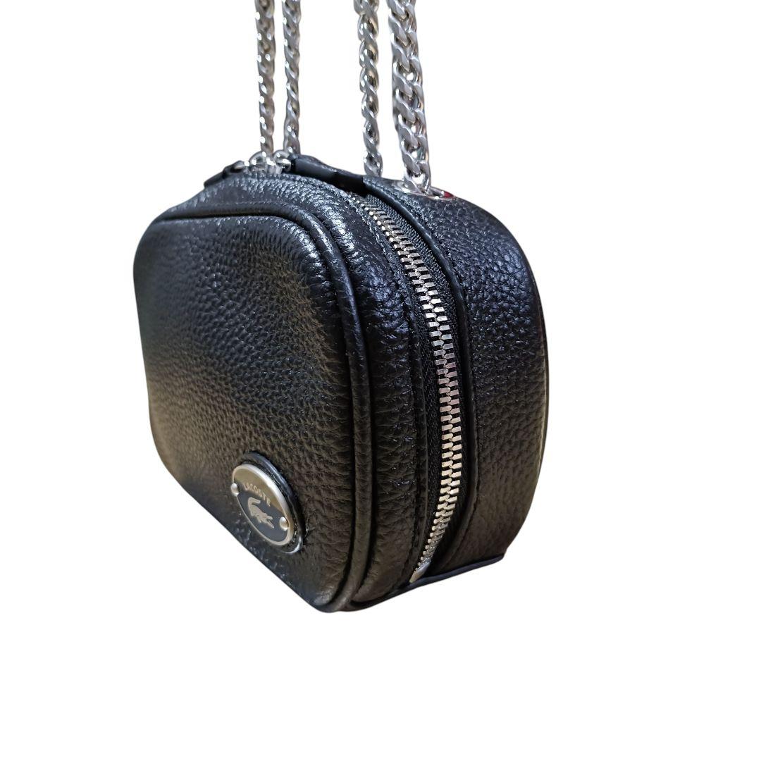 美品 ラコステ オリジンクロコ トップグレインレザースクエアショルダーバッグ