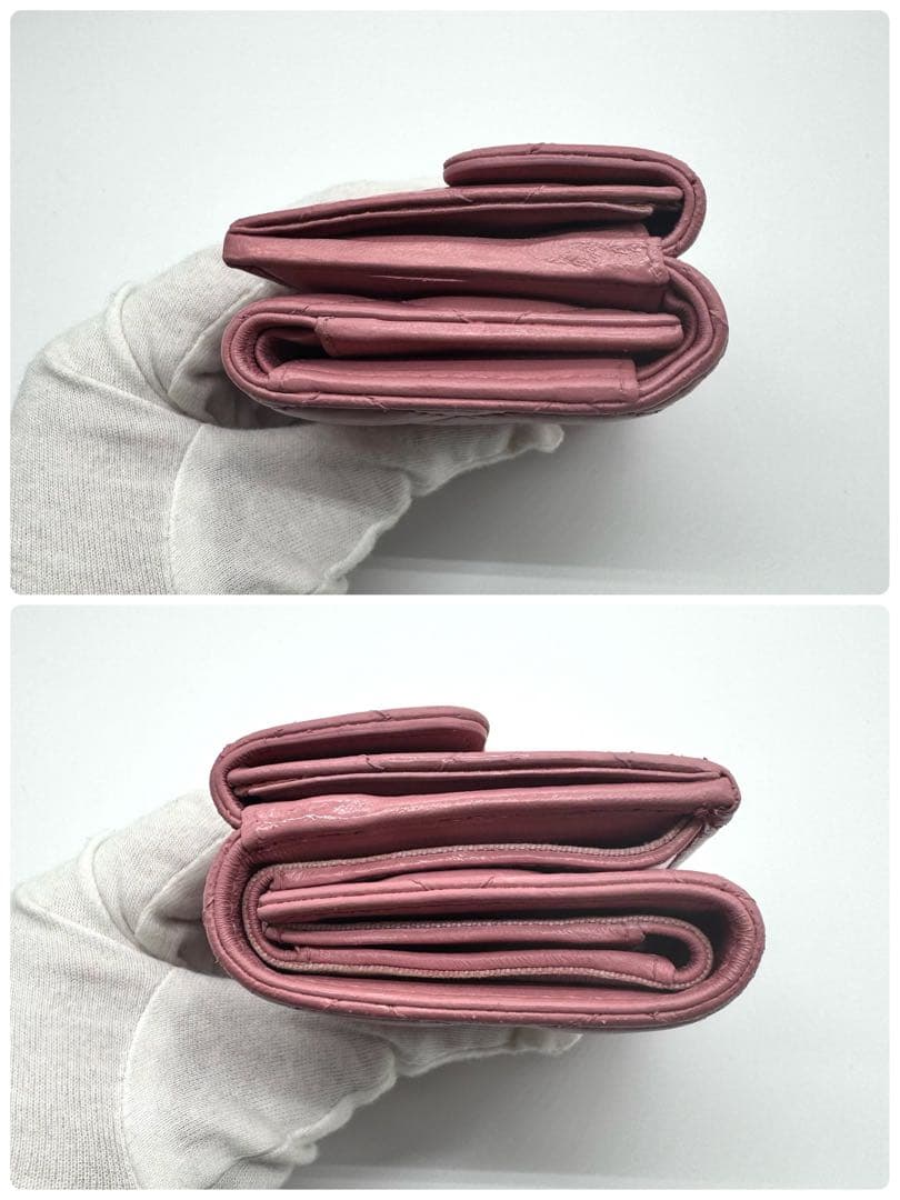 CHANEL シャネル　マトラッセ　三つ折り財布　ピンク