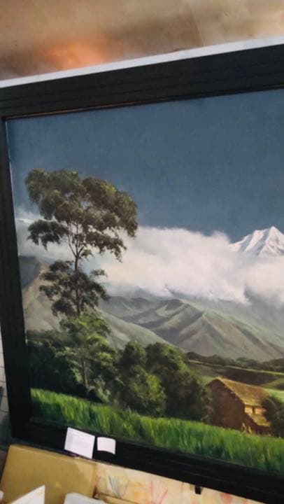 貴重、ヒマラヤの油絵、ヒマラヤ山脈、大型油絵、マチャプチャレ、ホテルのロビーに