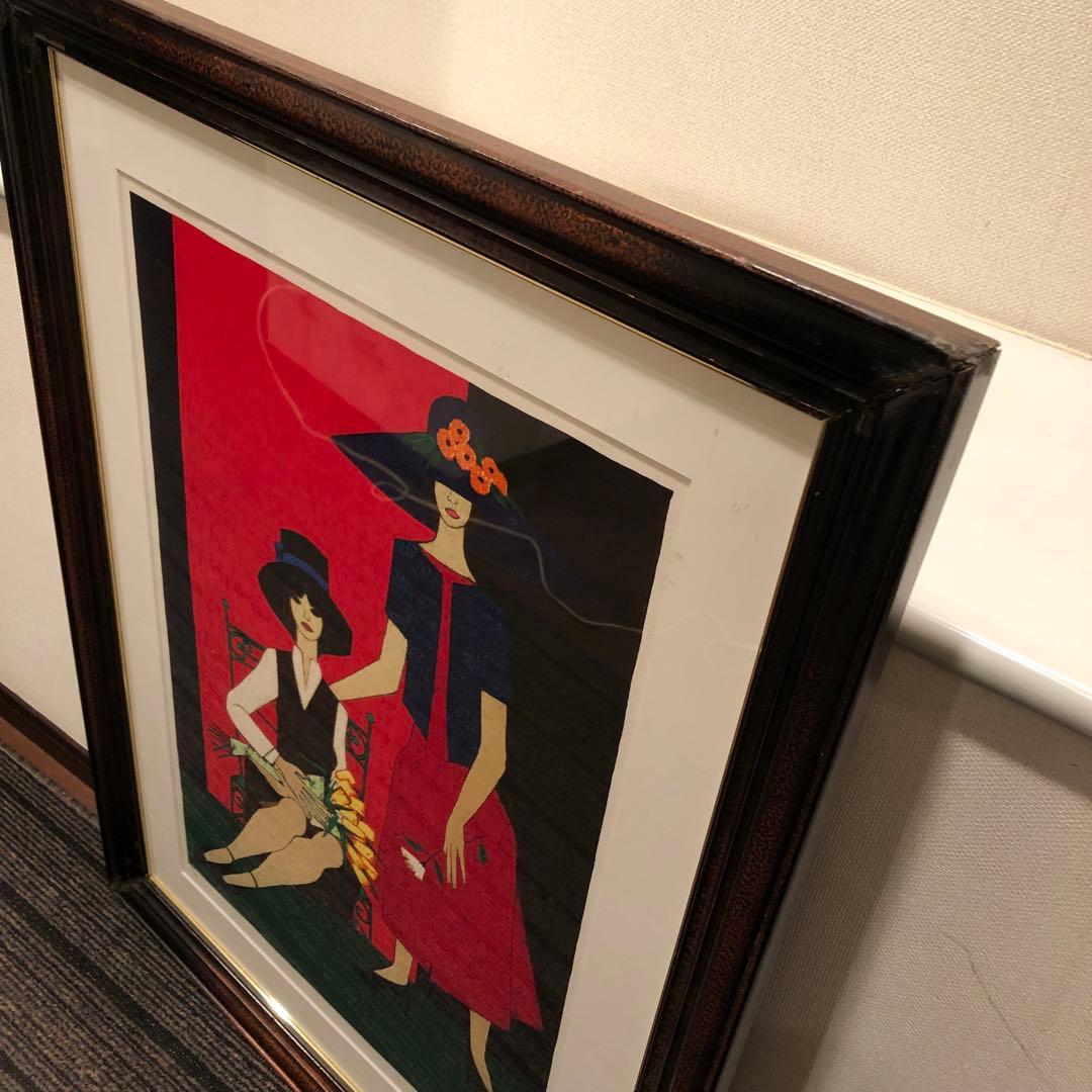 ロジェ・ボナフェ 「二人の少女」 リトグラフ　額縁付絵画　作家直筆サイン入り