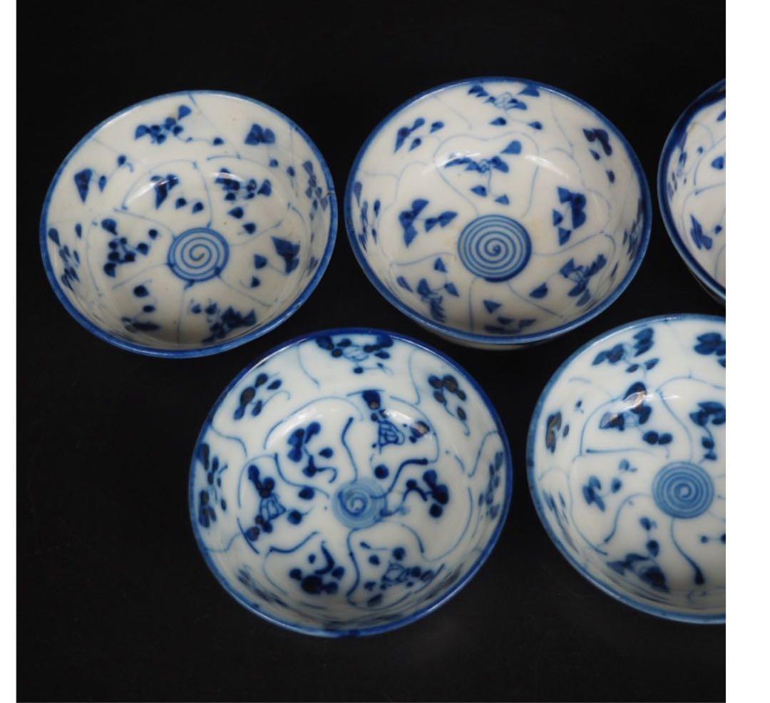 送料無料　清時代　青華煎茶碗5客　口径8.7ｃｍ　茶道具