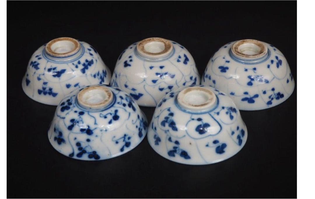 送料無料　清時代　青華煎茶碗5客　口径8.7ｃｍ　茶道具