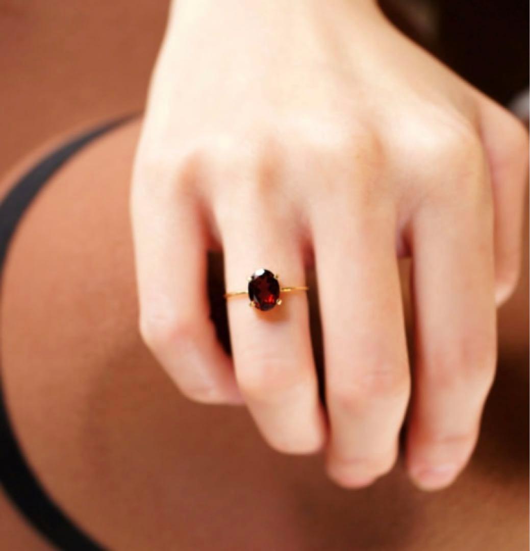 【定価￥39,200】K18ガーネットのオーバルカット爪留めリング　11号