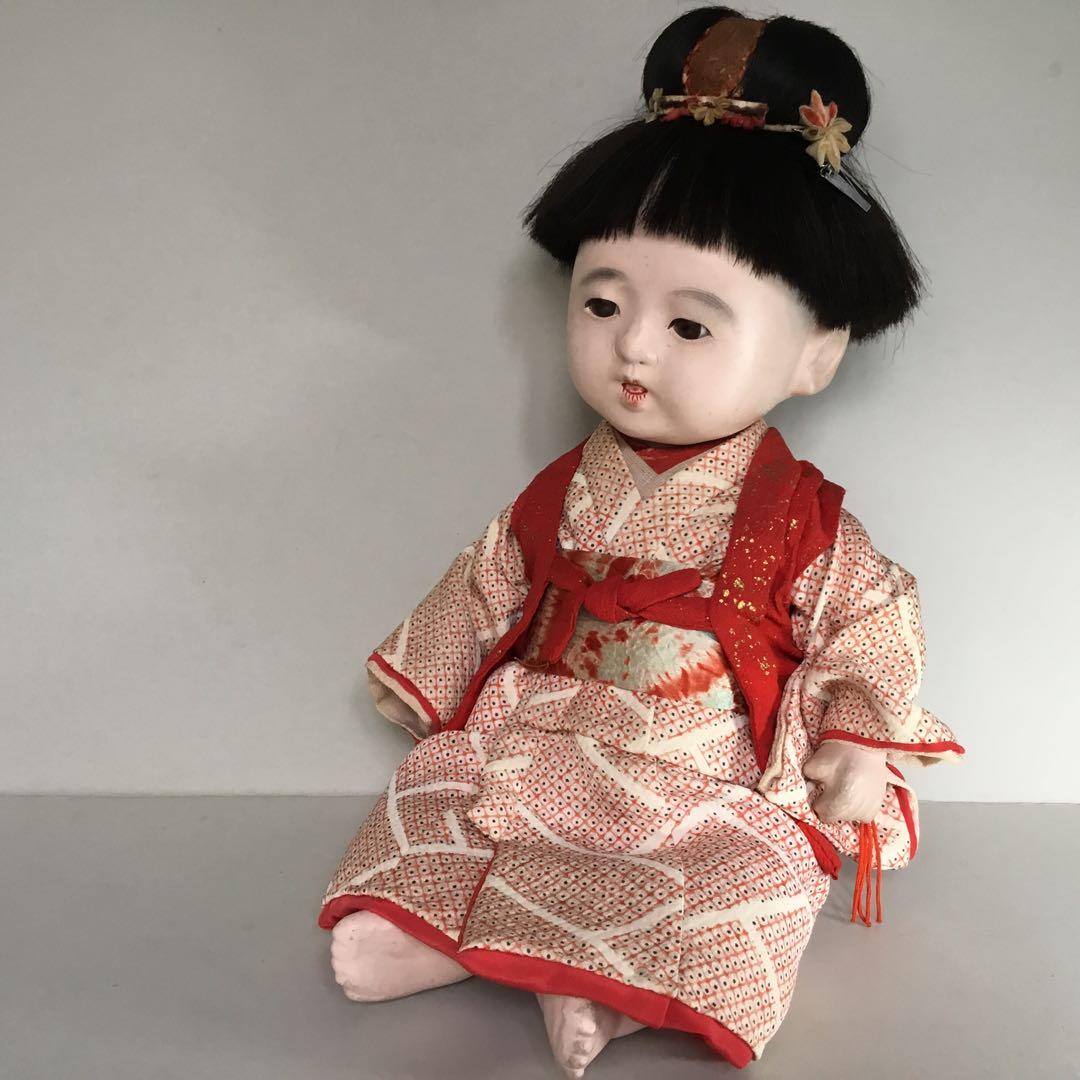 古い人形◆お座り人形　髷結い◆紙箱入り 抱き人形 昭和レトロ 日本人形