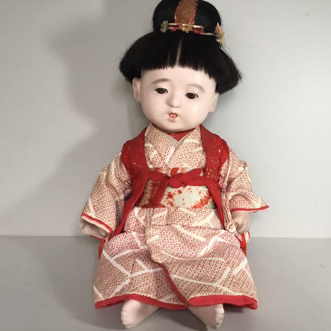 古い人形◆お座り人形　髷結い◆紙箱入り 抱き人形 昭和レトロ 日本人形