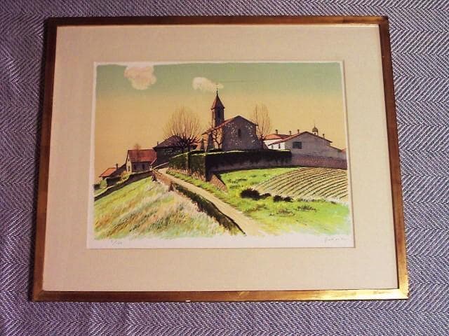 東京芸大教授★中根寛【丘の教会／スイス ジュネーブ郊外】傑作リトグラフ