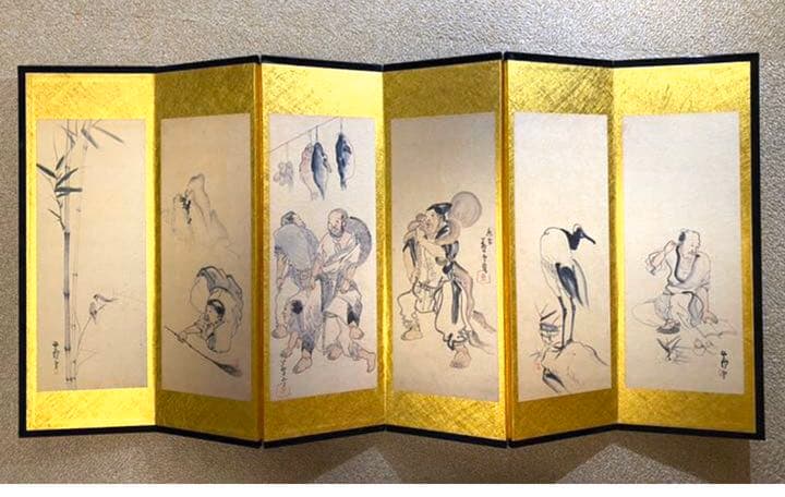 長沢芦雪　金地押貼屏風　六曲半双　金屏風