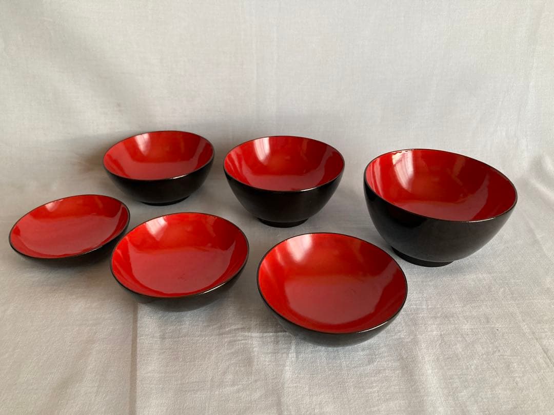 S1 蔵出し 輪島塗 輪島内朱椀 一文字椀5種2セット=10客 明治14年 国産