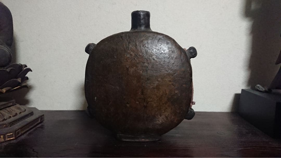 花器 李朝 扁壺 黒高麗 花入 漆塗 茶道 茶道具 華道 陶磁器 骨董 古美術
