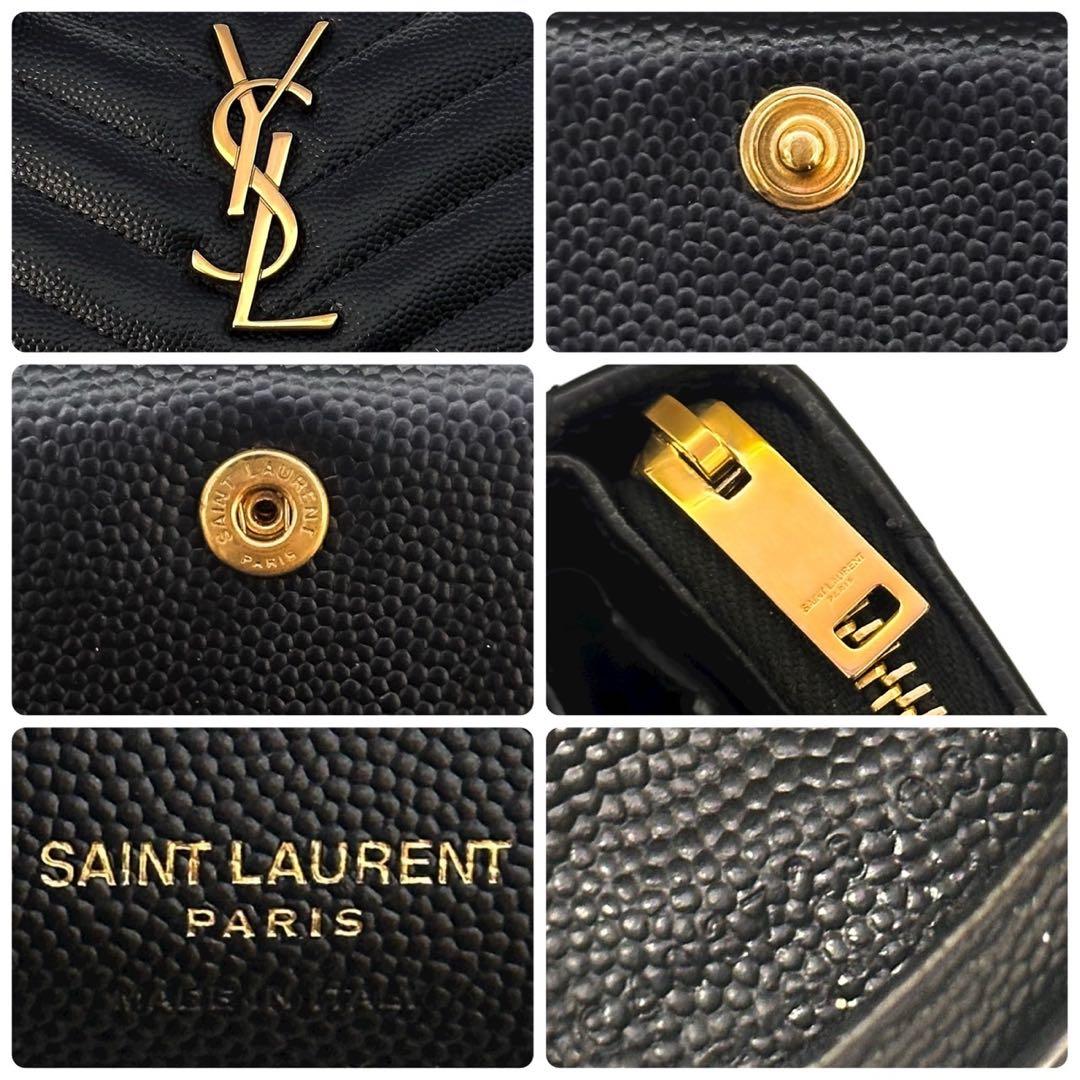 極美品 サンローラン 二つ折り財布 YSL 小銭入れ  カード キャビア