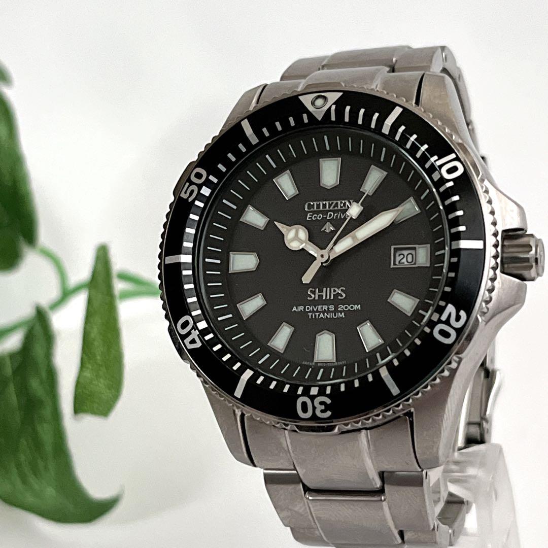 コラボ　シチズン×シップス　腕時計　ダイバーズウォッチ　エコドライブ　シルバー