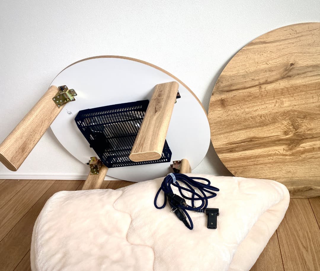 折りたたみ 丸型 こたつ＆布団セット・ナチュラル色 小さめ68cm