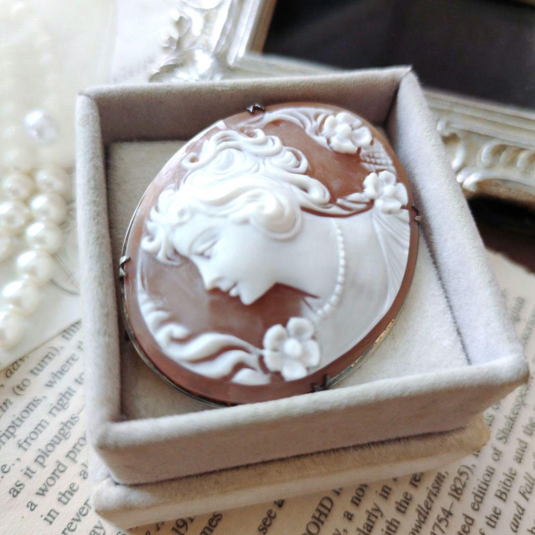 ITALY SILVER900 シェルカメオブローチ 貴婦人 楕円形 ペンダント